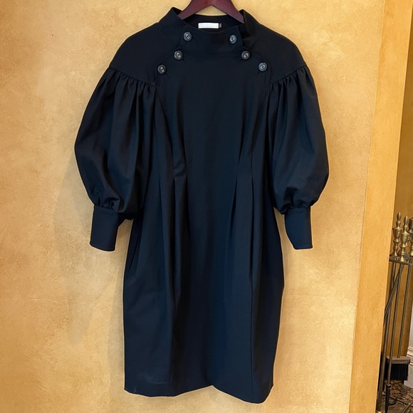 Badgley Mischka Black Midi Dress with Balloon Sleeves - Picture 2 of 14